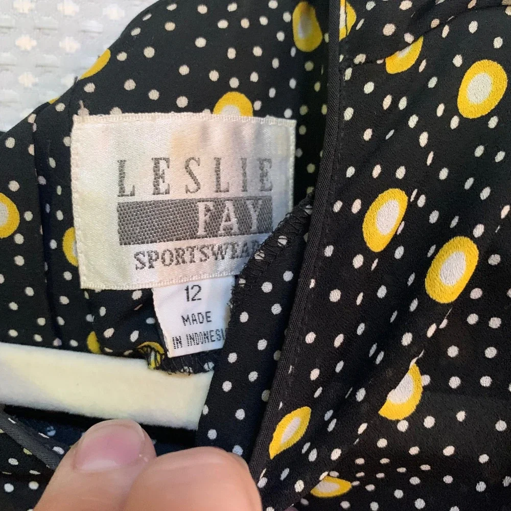 Lesley Fay Sportswear women 10-12 skirt set black yellow dots 1990s granny - Picture 5 of 9